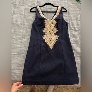 Lilly Pulitzer Navy Dress with Gold Detailing